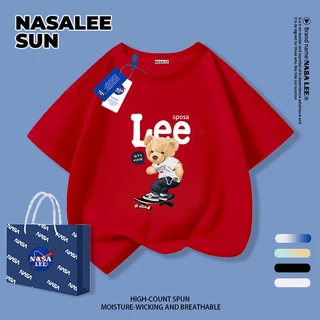 【จัดส่งวันเดียวกัน】เสื้อยืดแขนสั้นเด็ก NASA ผ้าฝ้ายสีดำนุ่มสบาย ลายหมีเล่นสเก็ตบอร์ด สำหรับเด็กชาย-เด็กหญิงอายุ 3-16 ปี เสื้อยืดสวมใส่สบาย