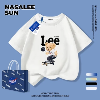 【จัดส่งวันเดียวกัน】เสื้อยืดแขนสั้นเด็ก NASA ผ้าฝ้ายสีดำนุ่มสบาย ลายหมีเล่นสเก็ตบอร์ด สำหรับเด็กชาย-เด็กหญิงอายุ 3-16 ปี เสื้อยืดสวมใส่สบาย