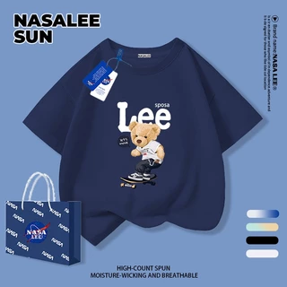 【จัดส่งวันเดียวกัน】เสื้อยืดแขนสั้นเด็ก NASA ผ้าฝ้ายสีดำนุ่มสบาย ลายหมีเล่นสเก็ตบอร์ด สำหรับเด็กชาย-เด็กหญิงอายุ 3-16 ปี เสื้อยืดสวมใส่สบาย