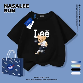 【จัดส่งวันเดียวกัน】เสื้อยืดแขนสั้นเด็ก NASA ผ้าฝ้ายสีดำนุ่มสบาย ลายหมีเล่นสเก็ตบอร์ด สำหรับเด็กชาย-เด็กหญิงอายุ 3-16 ปี เสื้อยืดสวมใส่สบาย