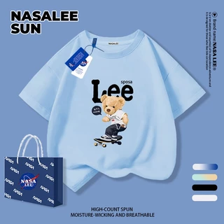 【จัดส่งวันเดียวกัน】เสื้อยืดแขนสั้นเด็ก NASA ผ้าฝ้ายสีดำนุ่มสบาย ลายหมีเล่นสเก็ตบอร์ด สำหรับเด็กชาย-เด็กหญิงอายุ 3-16 ปี เสื้อยืดสวมใส่สบาย