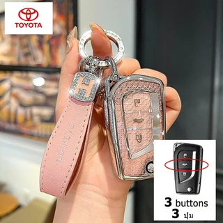 3 ปุ่ม Toyota Vios Yaris Atis Hilux Revo เคสกุญแจรถพลิก Hilux 2.4E Fortuner Innova Camry RAV4 CHR Prado Toyota คริสตัลสไตล์พับกุญแจรถพวงกุญแจ