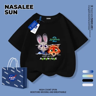 【จัดส่งวันเดียวกัน】เสื้อยืดแขนสั้นเด็ก NASA ผ้าฝ้ายสีขาวนุ่มสบาย ลายสุนัขจิ้งจอกและกระต่ายสไตล์อเมริกันทันสมัย สำหรับเด็กชาย-เด็กหญิงอายุ 3-16 ปี เสื้อยืดสวมใส่สบาย