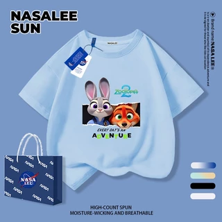 【จัดส่งวันเดียวกัน】เสื้อยืดแขนสั้นเด็ก NASA ผ้าฝ้ายสีขาวนุ่มสบาย ลายสุนัขจิ้งจอกและกระต่ายสไตล์อเมริกันทันสมัย สำหรับเด็กชาย-เด็กหญิงอายุ 3-16 ปี เสื้อยืดสวมใส่สบาย