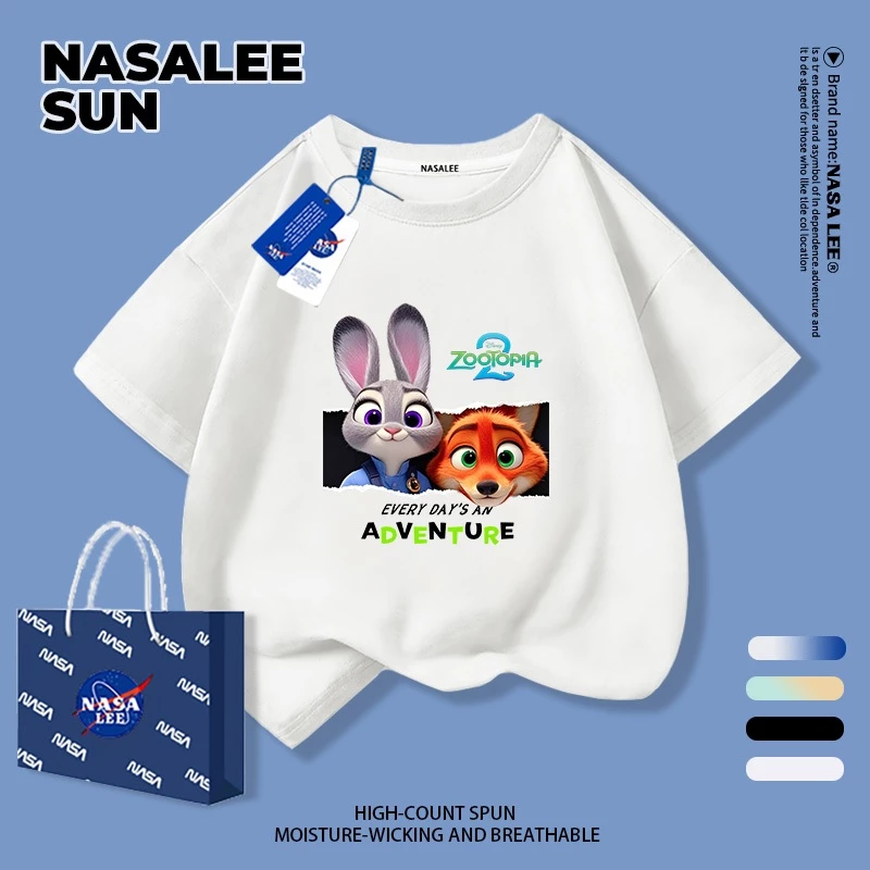【จัดส่งวันเดียวกัน】เสื้อยืดแขนสั้นเด็ก NASA ผ้าฝ้ายสีขาวนุ่มสบาย ลายสุนัขจิ้งจอกและกระต่ายสไตล์อเมริกันทันสมัย สำหรับเด็กชาย-เด็กหญิงอายุ 3-16 ปี เสื้อยืดสวมใส่สบาย