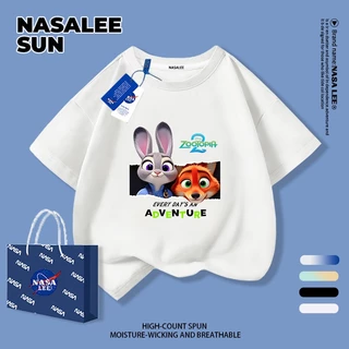 【จัดส่งวันเดียวกัน】เสื้อยืดแขนสั้นเด็ก NASA ผ้าฝ้ายสีขาวนุ่มสบาย ลายสุนัขจิ้งจอกและกระต่ายสไตล์อเมริกันทันสมัย สำหรับเด็กชาย-เด็กหญิงอายุ 3-16 ปี เสื้อยืดสวมใส่สบาย