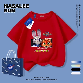 【จัดส่งวันเดียวกัน】เสื้อยืดแขนสั้นเด็ก NASA ผ้าฝ้ายสีขาวนุ่มสบาย ลายสุนัขจิ้งจอกและกระต่ายสไตล์อเมริกันทันสมัย สำหรับเด็กชาย-เด็กหญิงอายุ 3-16 ปี เสื้อยืดสวมใส่สบาย