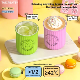Taicreate（13oz/380ml) แก้วกาแฟสแตนเลสซับเซรามิกพร้อมฝาปิดกระติกน้ําสูญญากาศ ถ้วยพกพาสะดวก