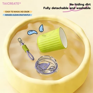 Taicreate（13oz/380ml) แก้วกาแฟสแตนเลสซับเซรามิกพร้อมฝาปิดกระติกน้ําสูญญากาศ ถ้วยพกพาสะดวก