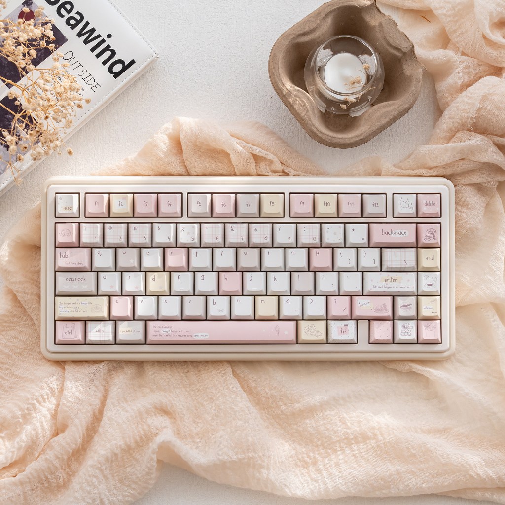 URE Enegry Boost Keycap PBT Cherry Profile ครีมน่ารัก keycaps ชุดสําหรับ 6.25u Alice Mechanical Keyb