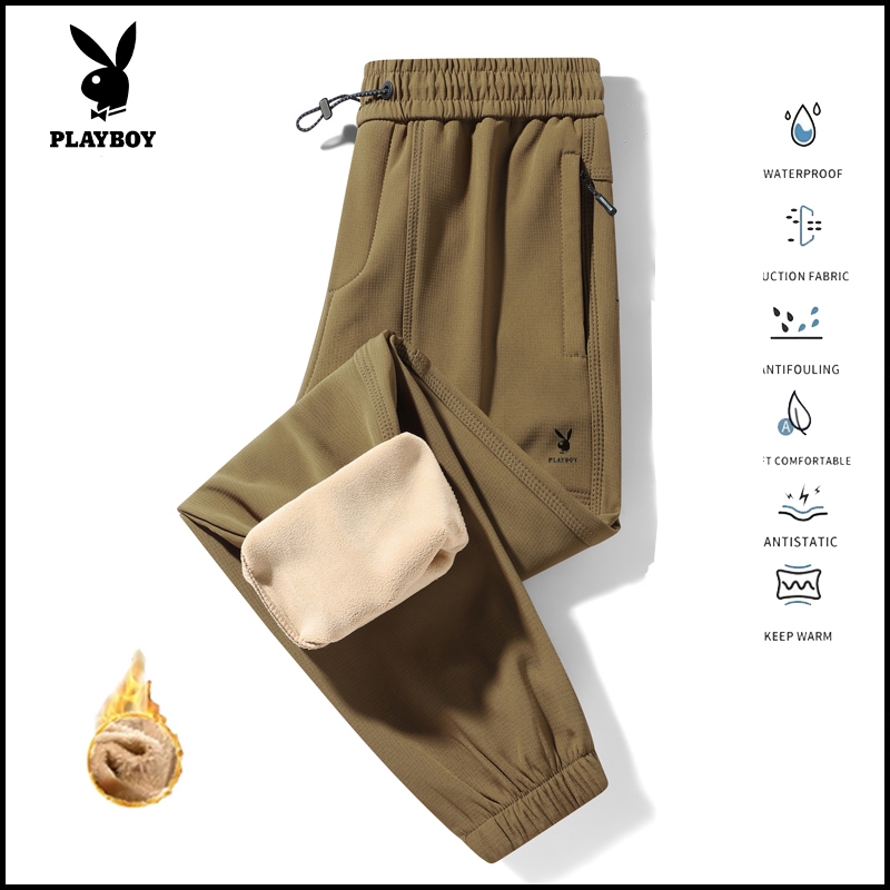 Playboy กางเกงลําลองผู้ชายกลางแจ้ง windproof กันน้ํา paratroopers ฤดูหนาวหนาเครื่องมือ