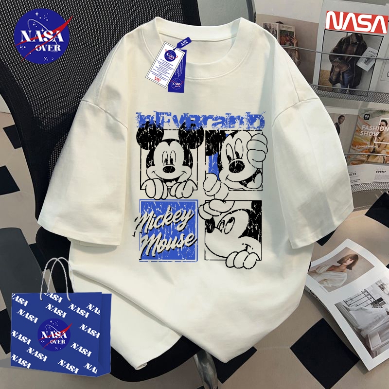 【จัดส่งจากกรุงเทพฯ】🔥NASA ฤดูร้อน oversize แขนสั้น ลายหนูการ์ตูน 🐭 vintage ลำลอง ใส่สบาย สีขาว เสื้อย