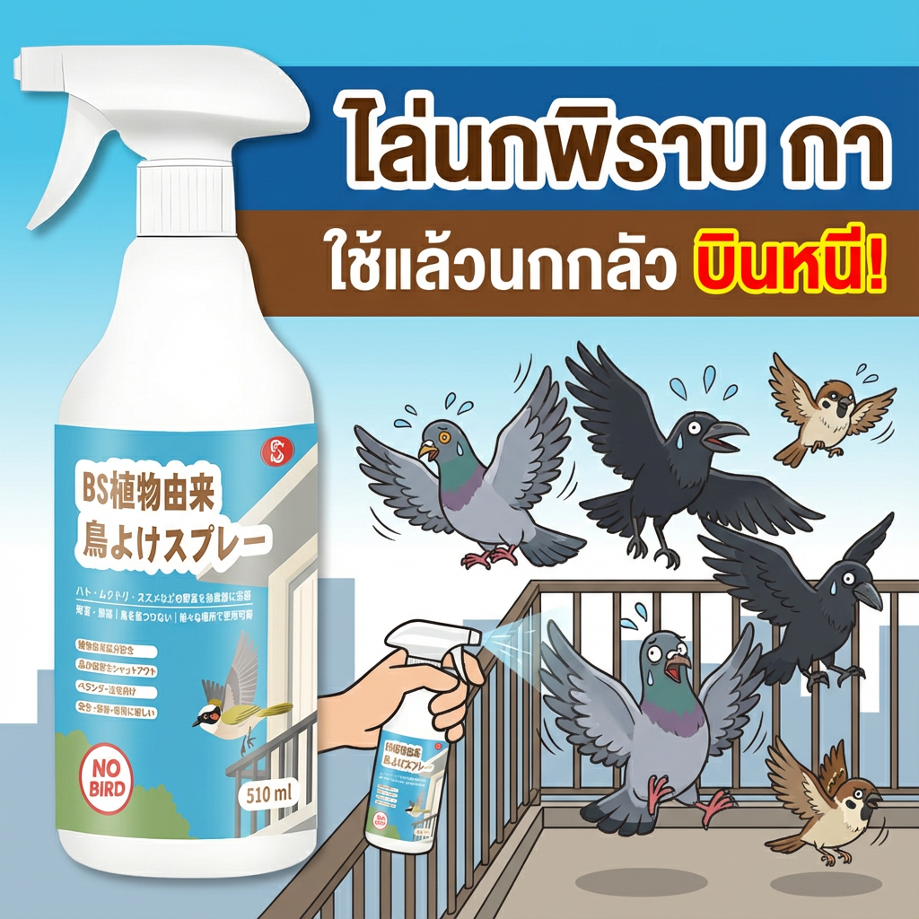 🐦ไล่นกได้ไกลถึง 1,000 เมตร🐦ไล่นก สเปรย์ไล่นก ที่ไล่นก ไล่นกพิราบ 510ml ผลิตจากสมุนไพร ปลอดภัย ไล่นกได้ทุกชนิด นกหายทันทีหลังใช้