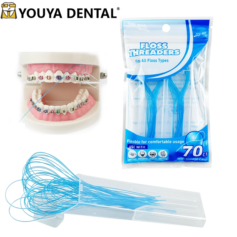 35/70 ชิ้นไหมขัดฟัน Threader ทันตกรรม Traction Line สําหรับรั้ง Threading Freshens Breath