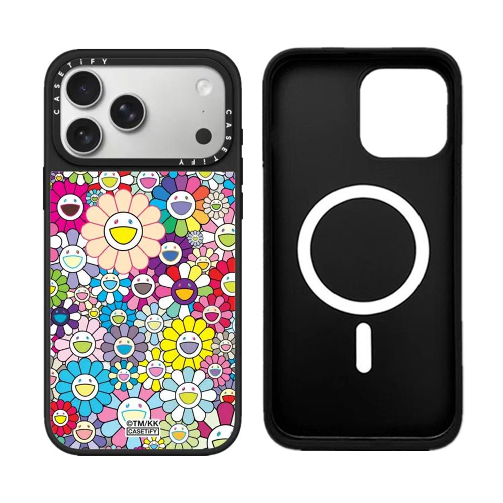 Street Wear สไตล์เดียวกัน Takashi Murakami Sunflower Mirror เคสโทรศัพท์เหมาะสําหรับ 12/13/14/15/16/17promax Apple Shock-proof Magnetic เคสป้องกัน