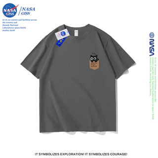 NASA เสื้อยืดชายหญิงแขนสั้น สไตล์ลำลอง summer กระเป๋าแมว พิมพ์ลาย คอตตอน t-shirt คอกลม หลวมและระบายอากาศ