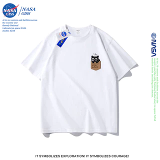 NASA เสื้อยืดชายหญิงแขนสั้น สไตล์ลำลอง summer กระเป๋าแมว พิมพ์ลาย คอตตอน t-shirt คอกลม หลวมและระบายอากาศ