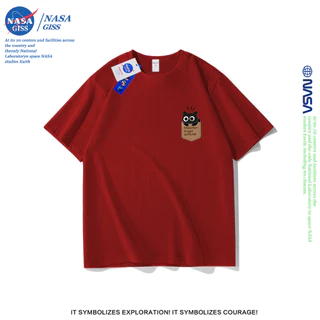 NASA เสื้อยืดชายหญิงแขนสั้น สไตล์ลำลอง summer กระเป๋าแมว พิมพ์ลาย คอตตอน t-shirt คอกลม หลวมและระบายอากาศ
