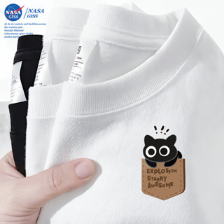 NASA เสื้อยืดชายหญิงแขนสั้น สไตล์ลำลอง summer แมวพ็อกเก็ต พิ…