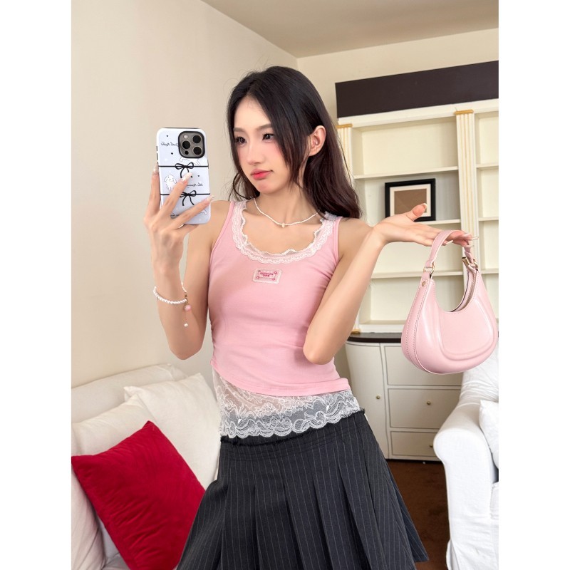 เสื้อยืดแขนสั้นสไตล์เกาหลี ทำจากเนื้อลูกไม้เย็บอย่างประณีต