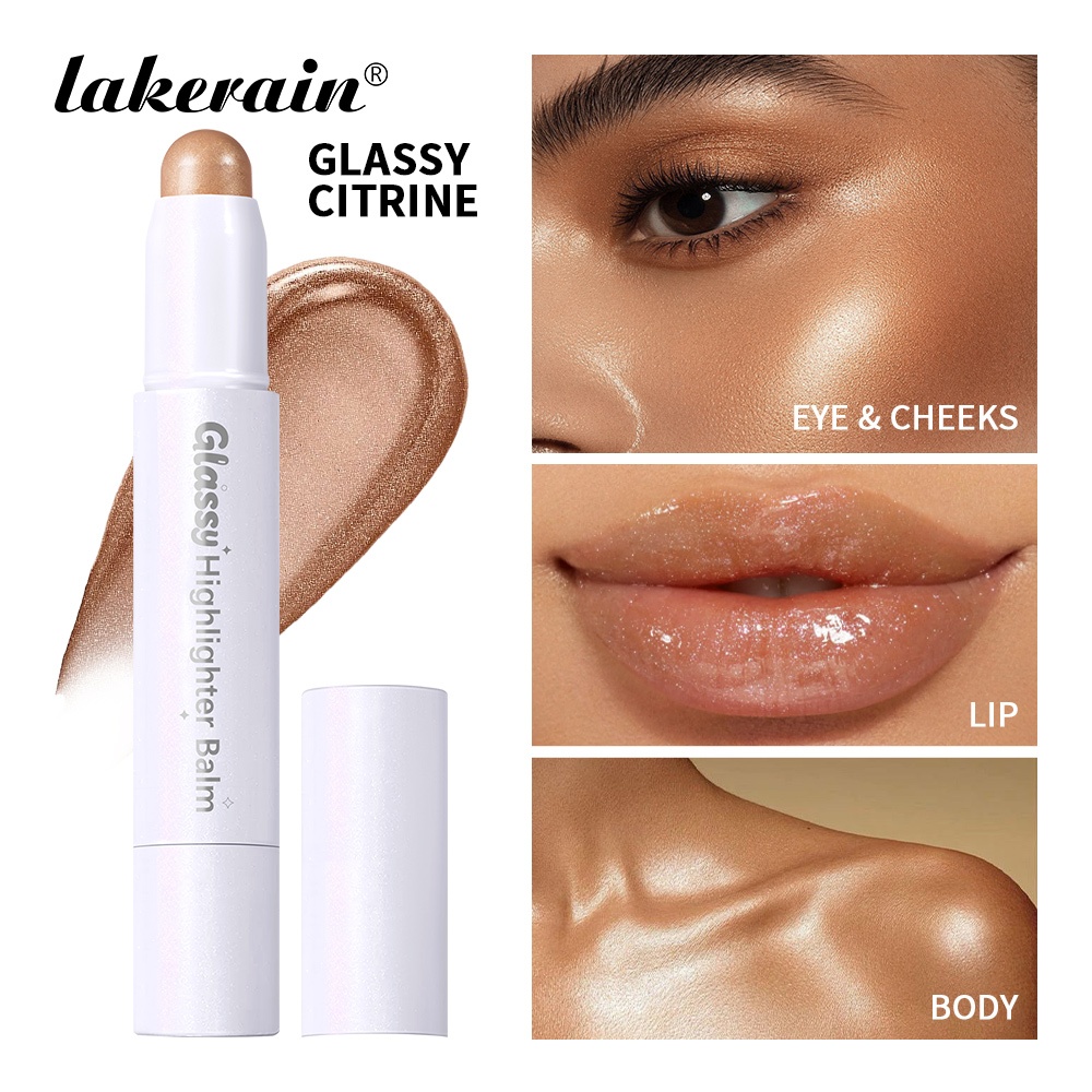 Lakerain Multi-Purpose Glassy Highlighter Balm Brighten Complexion Deep Hydration Long Lasting Wear Highlighting Cream Eye Cheek Lip Body Glossy ปากกา