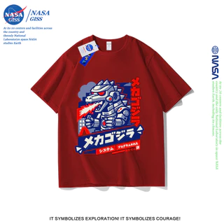 NASA เสื้อยืดชายหญิงแขนสั้น สตรีทฮิปฮอป summer เมคาก็อดซิลล่า พิมพ์ลาย คอตตอน คอกลม หลวมและระบายอากาศ