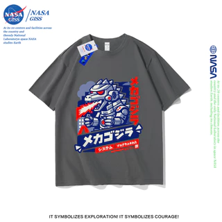 NASA เสื้อยืดชายหญิงแขนสั้น สตรีทฮิปฮอป summer เมคาก็อดซิลล่า พิมพ์ลาย คอตตอน คอกลม หลวมและระบายอากาศ