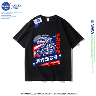 NASA เสื้อยืดชายหญิงแขนสั้น สตรีทฮิปฮอป summer เมคาก็อดซิลล่า พิมพ์ลาย คอตตอน คอกลม หลวมและระบายอากาศ