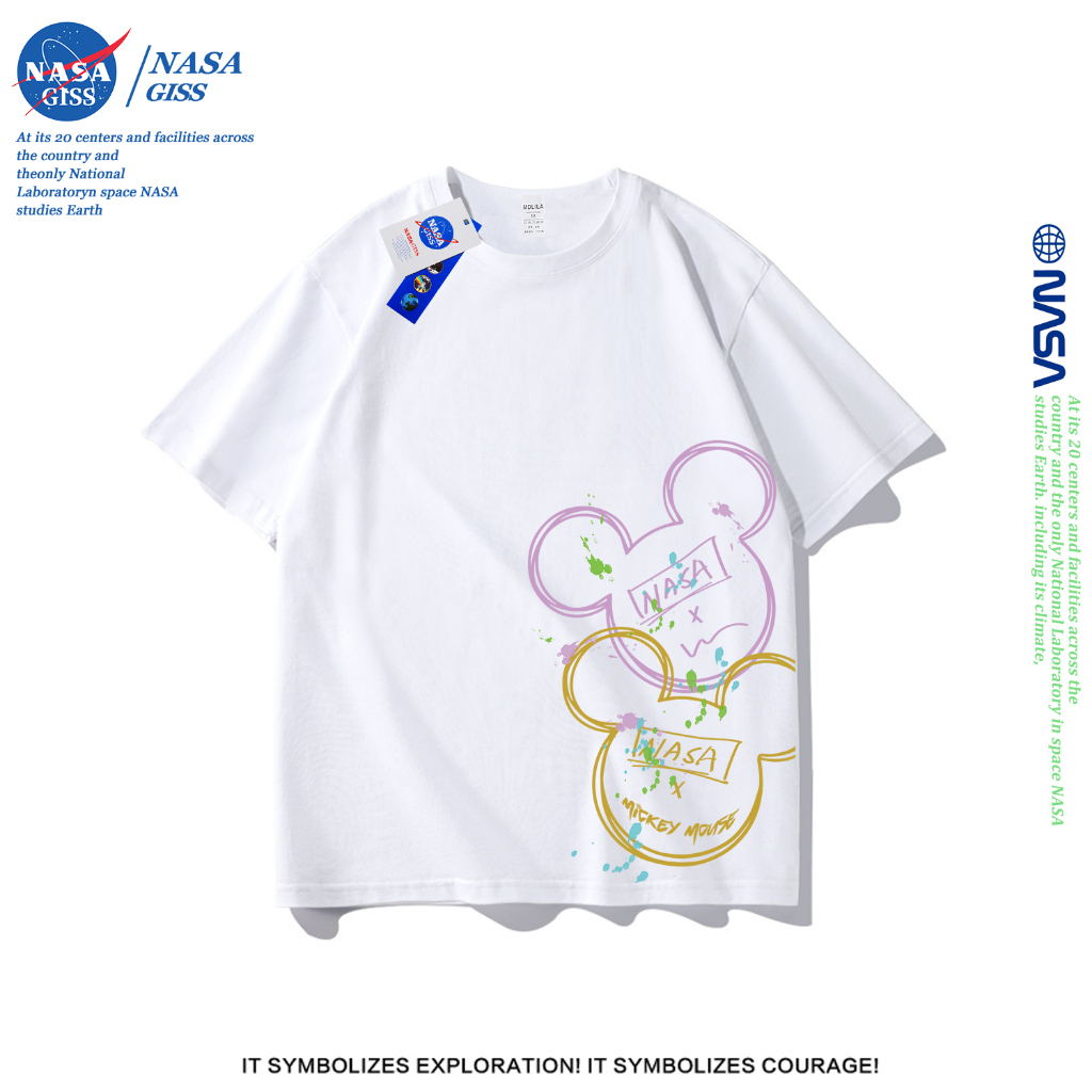 NASA เสื้อยืดชายหญิงแขนสั้น สตรีทฮิปฮอป summer มิกกี้เมาส์ พิมพ์ลาย คอตตอน คอกลม หลวมและระบายอากาศ