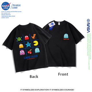NASA เสื้อยืดชายหญิงแขนสั้น สไตล์ลำลอง summer แพ็กแมน พิมพ์ลาย คอตตอน คอกลม หลวมและระบายอากาศ