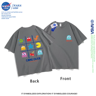 NASA เสื้อยืดชายหญิงแขนสั้น สไตล์ลำลอง summer แพ็กแมน พิมพ์ลาย คอตตอน คอกลม หลวมและระบายอากาศ
