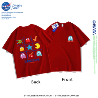 NASA เสื้อยืดชายหญิงแขนสั้น สไตล์ลำลอง summer แพ็กแมน พิมพ์ลาย คอตตอน คอกลม หลวมและระบายอากาศ