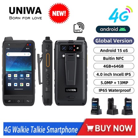 UNIWA F400 Global 4G สมาร์ทโฟนทนทาน PDA Android 15 4 นิ้ว 4GB + 64GB 2.5W ลําโพงขนาดใหญ่ 4350mAh PoC