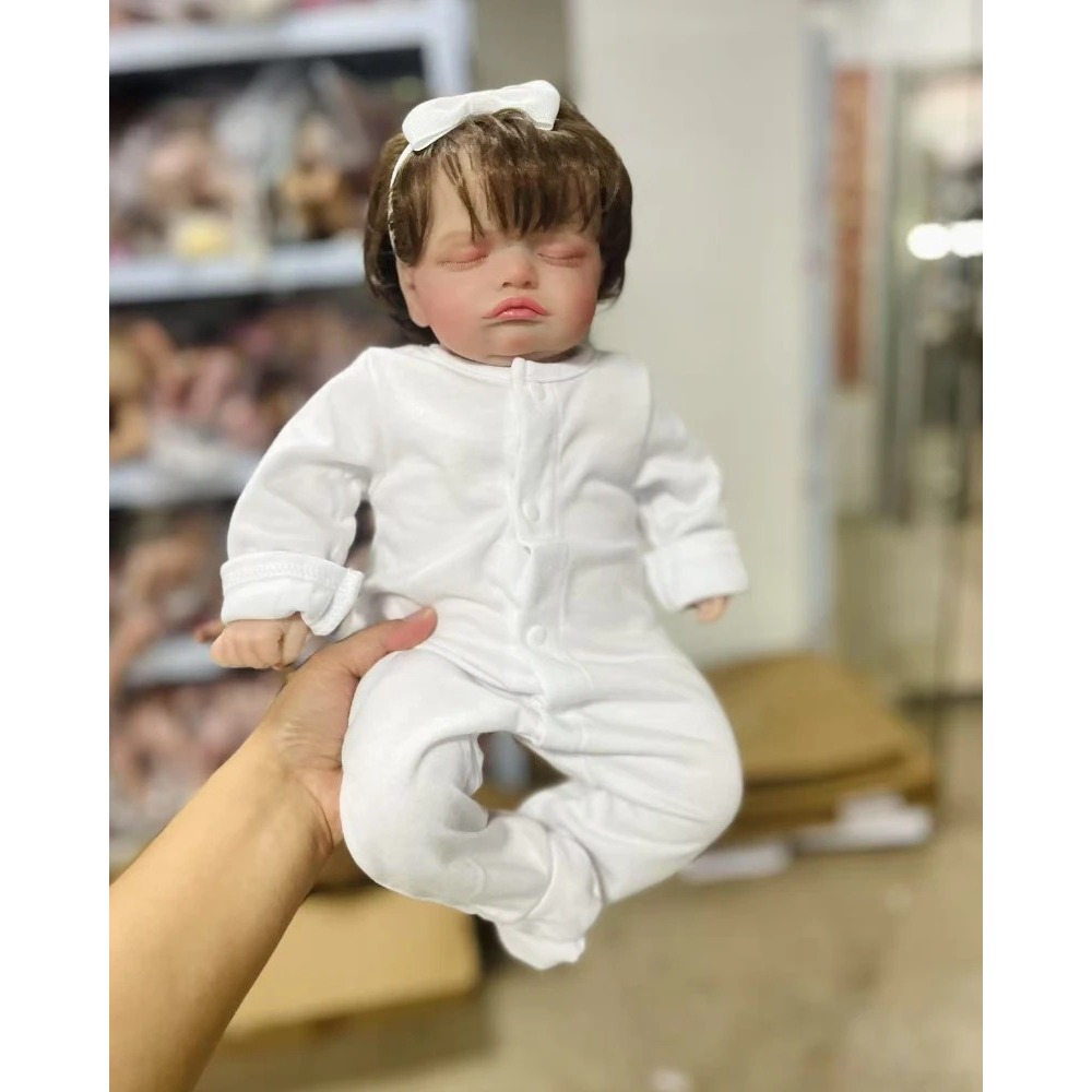 18 นิ้ว Reborn Sleeping Baby Rosalie Handmade เหมือนจริงเด็ก 3D ภาพวาดผิวที่มองเห็นได้ Handmade สมจร