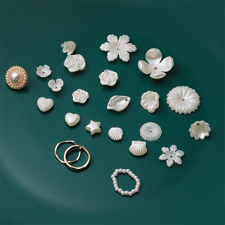 ลูกปัดพลาสติก ABS สีขาว ขาวงาช้าง แบบโบว์ กุหลาบ ฟอร์มฟรี สำ…