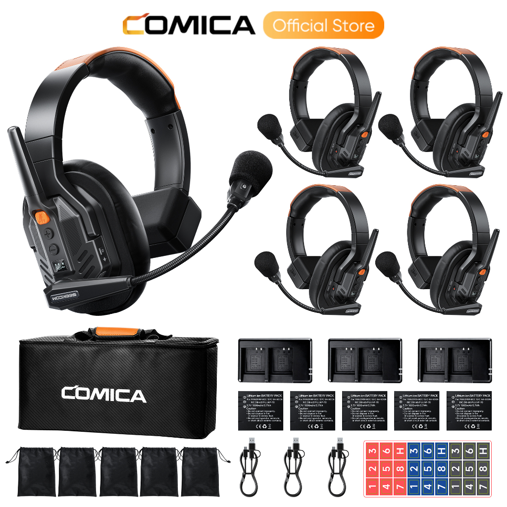COMICA Seekcom S1 2.4GHz Full-Duplex ชุดหูฟังอินเตอร์คอมระดับมืออาชีพ CalMix® AI/ENC ตัดเสียงรบกวน 500 ม. IPX3 สําหรับการยิงฟิล์มการแข่งขันการผลิตเวที