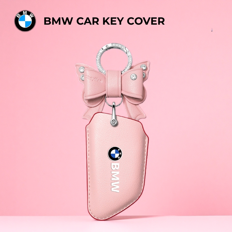 BMW ฝาครอบกุญแจรถหนัง Girlish Heart Bow กรณีกรอบสังกะสีสําหรับ BMW X1 sDrive18i, X1 sDrive20i M Spor