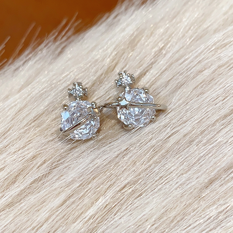 ต่างหูสตั๊ด Planet & Cross Zircon สำหรับผู้หญิง ดีไซน์หรูหรา เหมาะสำหรับวันทำงานและงานเลี้ยง - รูปที่ 4