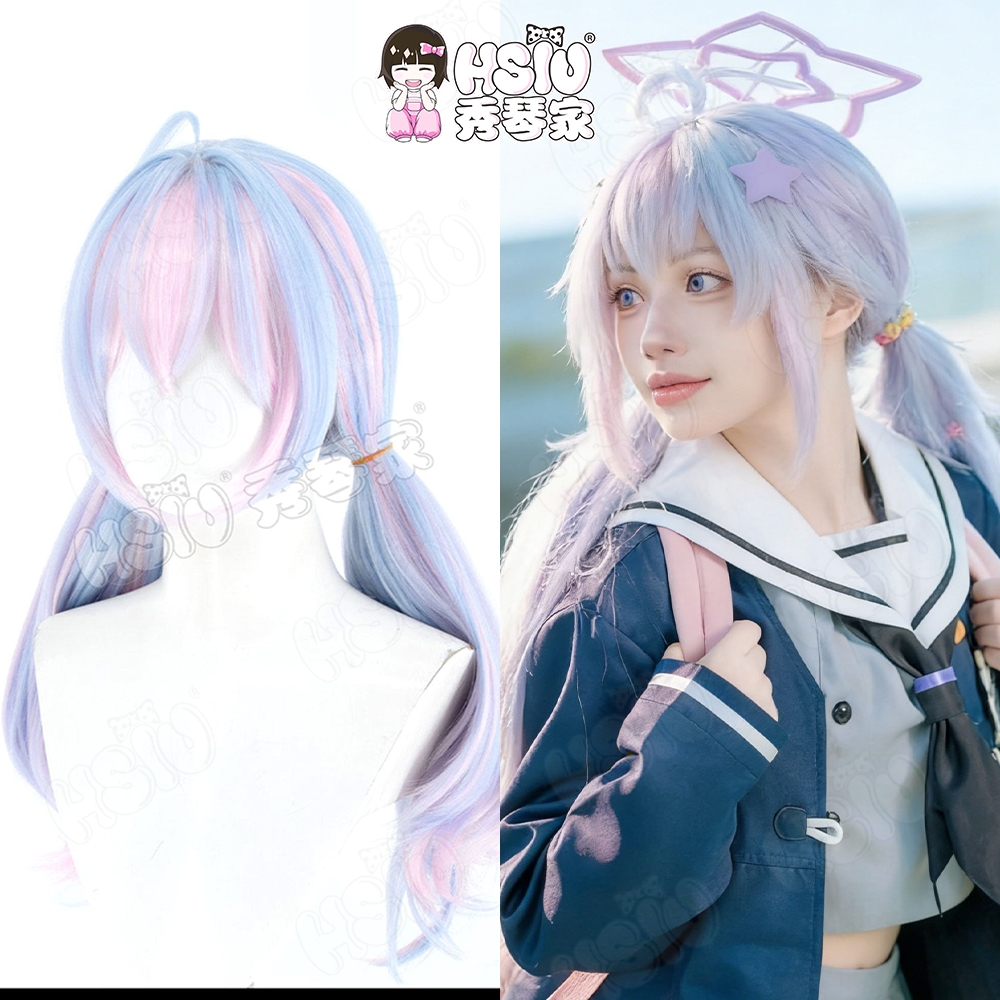 Uzawa Reisa คอสเพลย์วิกผม HSIU 60 ซม.สีชมพูสีฟ้าผมยาวทนความร้อนWigs + หมวกวิกผมเกมBlue Archive Uzawa