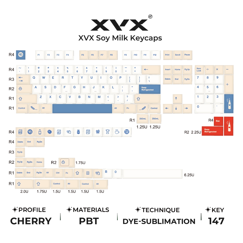 XVX นมถั่วเหลือง Themed Keycaps โปรไฟล์เชอร์รี่ DYE-Sublimation PBT วัสดุใช้งานร่วมกับ MX Switch คีย
