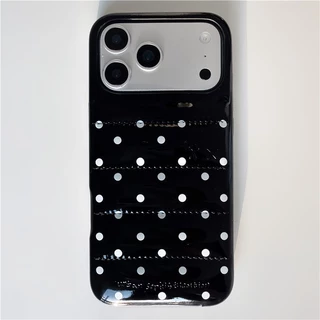 น่ารักลายจุดปักเป้าสําหรับiPhone 13 14 15 16 17 Pro Maxโลหะหรูหราปุ่มอิสระGlossyหนังลงเสื้อแจ็คเก็ตกันกระแทกรวมทุกอย่างปกหลัง