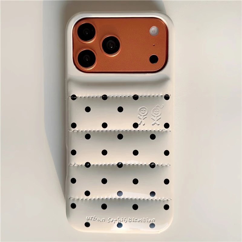 น่ารักลายจุดปักเป้าสําหรับiPhone 13 14 15 16 17 Pro Maxโลหะหรูหราปุ่มอิสระGlossyหนังลงเสื้อแจ็คเก็ตกันกระแทกรวมทุกอย่างปกหลัง