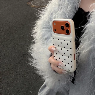 น่ารักลายจุดปักเป้าสําหรับiPhone 13 14 15 16 17 Pro Maxโลหะหรูหราปุ่มอิสระGlossyหนังลงเสื้อแจ็คเก็ตกันกระแทกรวมทุกอย่างปกหลัง