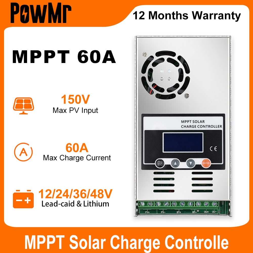 60A MPPT คอนโทรลเลอร์ชาร์จพลังงานแสงอาทิตย์ 12V 24V 36V 48V แบตเตอรี่ Auto Max PV อินพุต 150V สนับสนุนแบตเตอรี่ลิเธียม