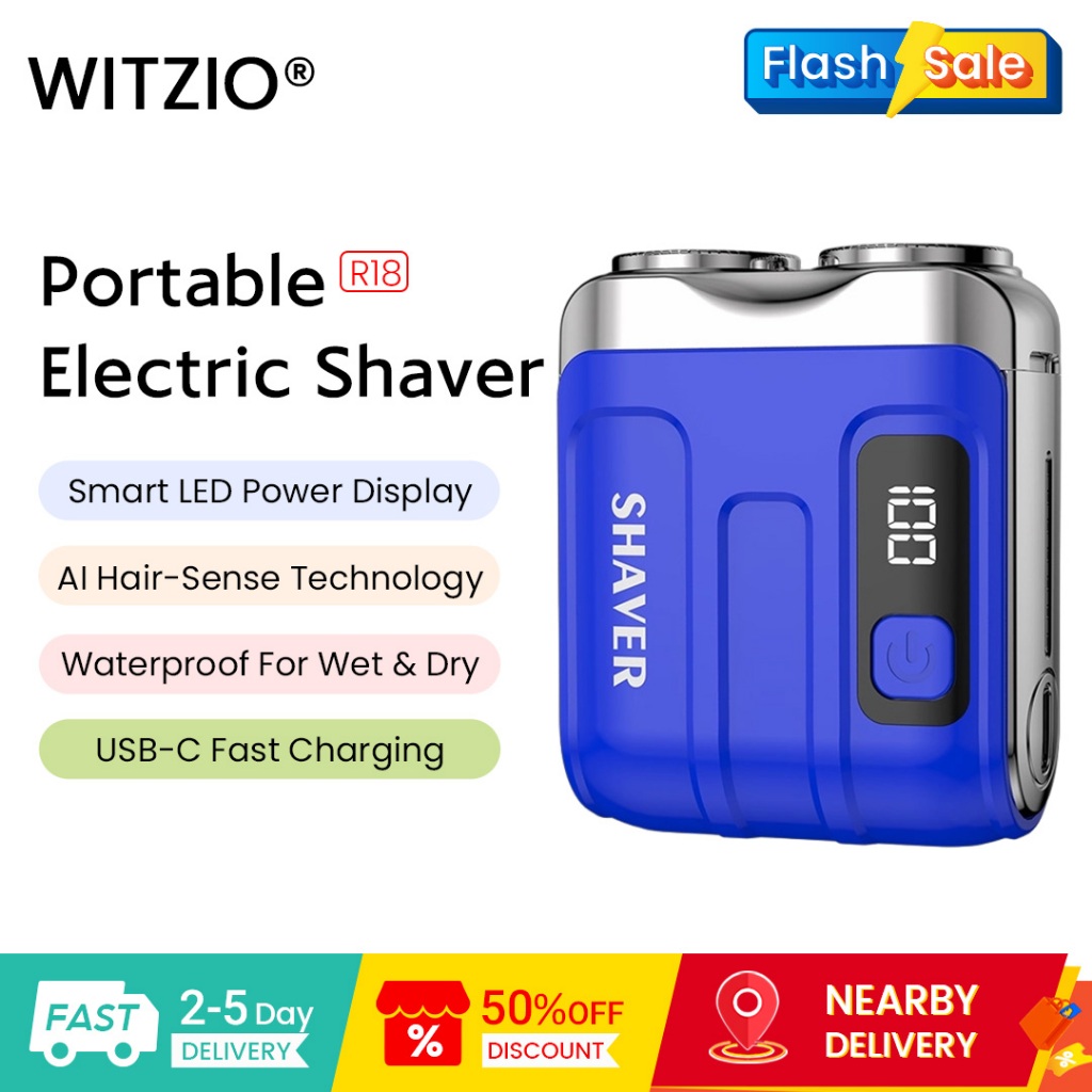 WITZIO R18 เครื่องโกนหนวดไฟฟ้าแบบพกพา Smart Power Display Type-C ชาร์จกันน้ําสําหรับเปียกและแห้ง