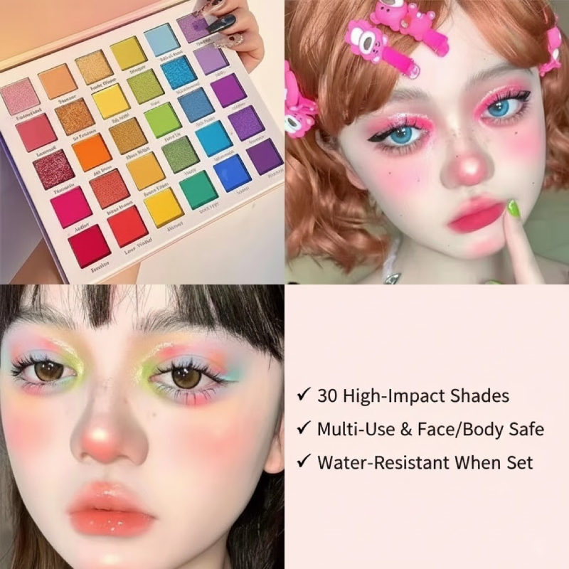 พาเลทอายแชโดว์สีรุ้ง30สีมุกเลื่อมเวทีแต่งหน้าสําหรับงานปาร์ตี้และเทศกาล