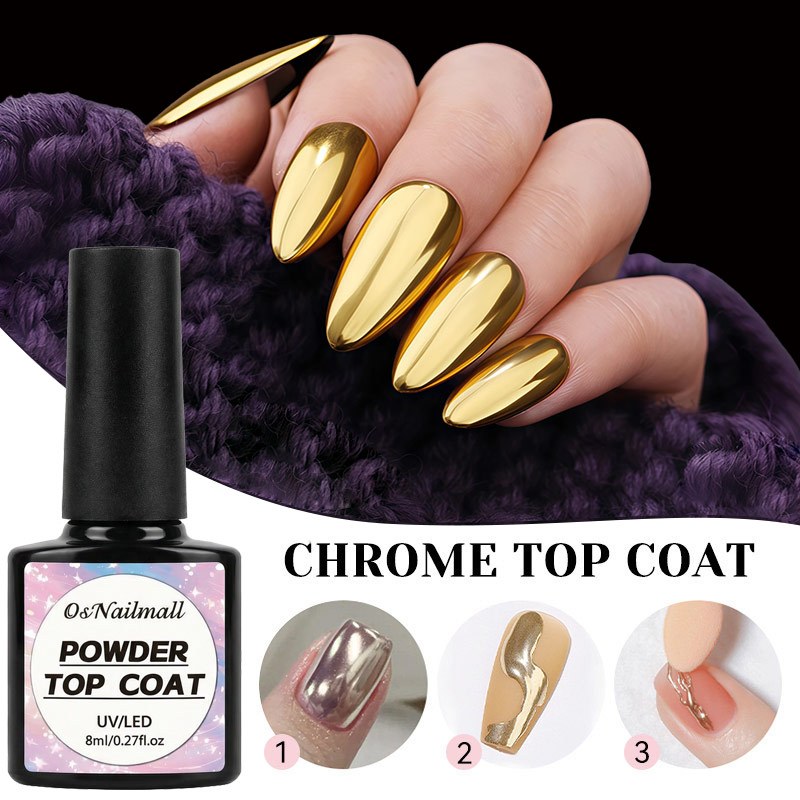 OsNailmall กระจกผง Chrome Top Coat Functional เล็บเจล Polish Base Top Coat เล็บเจล Soak Off Nail Art