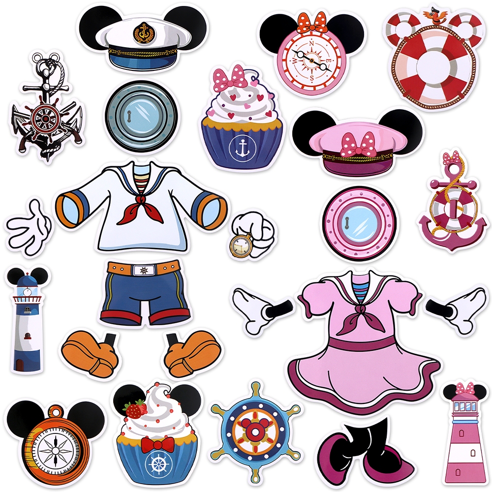 RiVolTa เมาส์ตกแต่งประตู - 24 ชิ้นเรือขนาดใหญ่ห้องโดยสารแม่เหล็กสติกเกอร์น่ารักสีฟ้าสีชมพูหนูกัปตันทะเลนําทางรถ Anchor แม่เหล็กตกแต่งสําหรับวันหยุด Carnival Party Stat