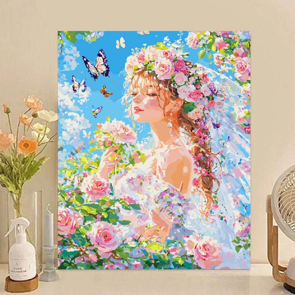ACANDYL ระบายสีตามตัวเลข ครบชุด 30x40 ซม. มงกุฎดอกไม้ เจ้าสาว Art | งานฝีมือจิตรกรรม ทําเอง สงบเงียบสําหรับผ่อนคลายใจ,ของขวัญทํามือที่มีความคิดสร้างสรรค์,ตกแต่งผนังบ้าน