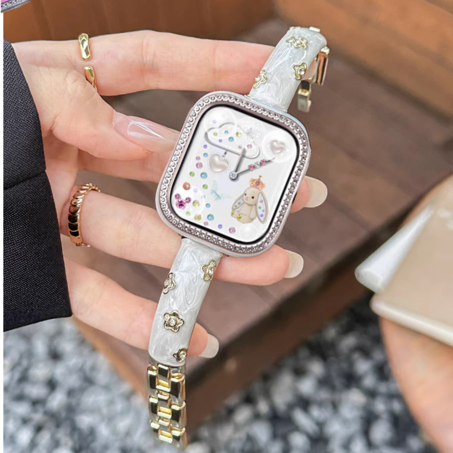 Elegant Flower Strap Case For Huawei Watch Fit 5 สาย Metal สาย Huawei Watch Fit 5 Pro Strap Metal Huawei Watch Fit 4 สาย Bling Huawei Fit 3 Case / Huawei Watch Fit 4 Pro สาย Huawei Fit 5 pro Strap Huawei Fit 4 สาย Protective สาย Huawei Fit 4 pro Strap